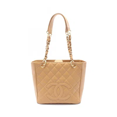 Pre-owned Chanel Grained Calfskin Tote Bag () In Sand