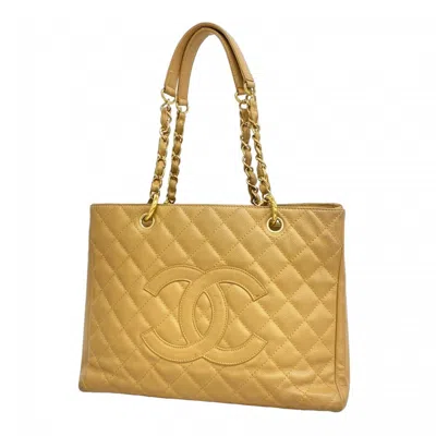 Pre-owned Chanel Grained Calfskin Tote Bag () In Sand