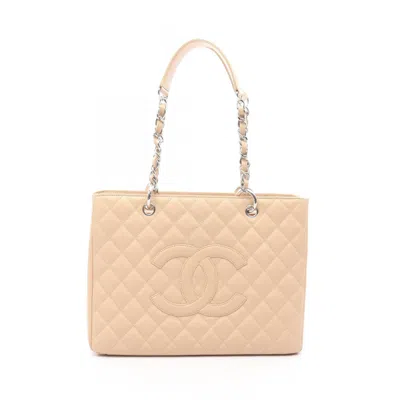 Pre-owned Chanel Grained Calfskin Tote Bag () In Sand