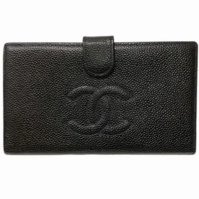 Pre-owned Chanel Grained Calfskin Wallet (bi-fold) () In Black