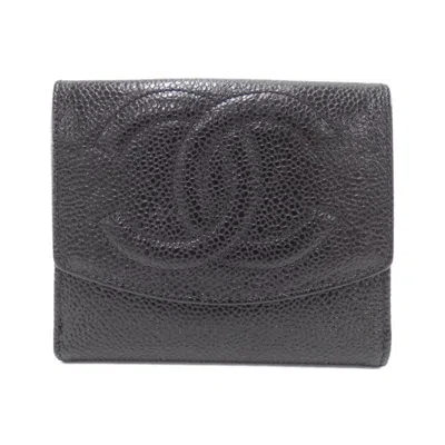 Pre-owned Chanel Grained Calfskin Wallet (bi-fold) () In Black
