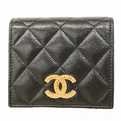 Pre-owned Chanel Grained Calfskin Wallet (bi-fold) () In Black