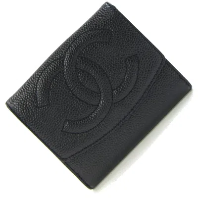 Pre-owned Chanel Grained Calfskin Wallet (bi-fold) () In Black