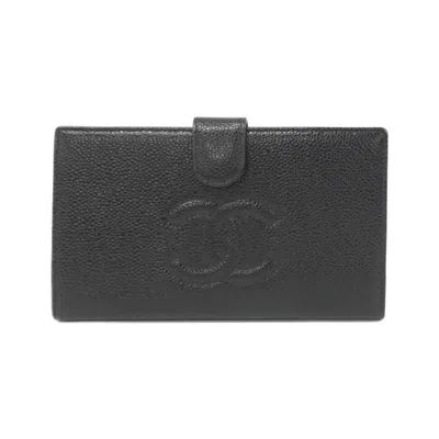 Pre-owned Chanel Grained Calfskin Wallet (bi-fold) () In Black