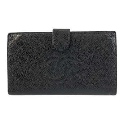 Pre-owned Chanel Grained Calfskin Wallet (bi-fold) () In Black