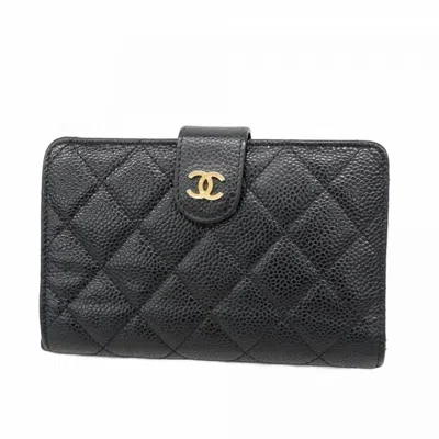 Pre-owned Chanel Grained Calfskin Wallet (bi-fold) () In Black