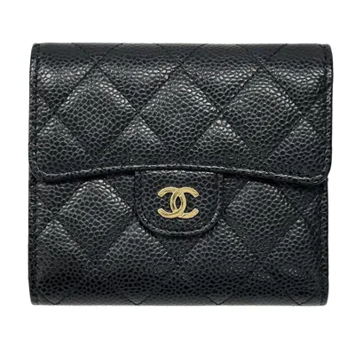 Pre-owned Chanel Grained Calfskin Wallet (bi-fold) () In Black