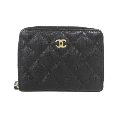 Pre-owned Chanel Grained Calfskin Wallet (bi-fold) () In Black