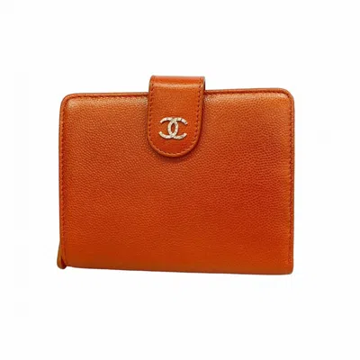 Pre-owned Chanel Grained Calfskin Wallet (bi-fold) () In Brown
