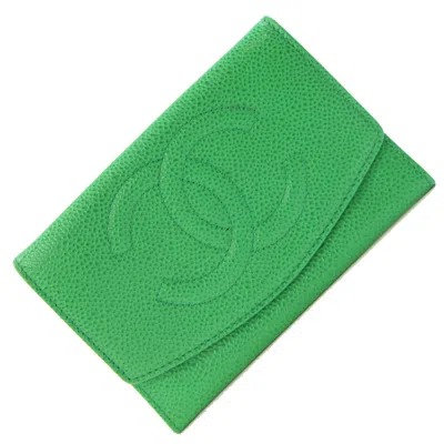 Pre-owned Chanel Grained Calfskin Wallet (bi-fold) () In Green