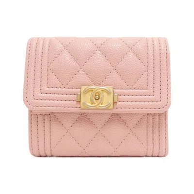 Pre-owned Chanel Grained Calfskin Wallet (bi-fold) () In Pink