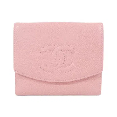 Pre-owned Chanel Grained Calfskin Wallet (bi-fold) () In Pink
