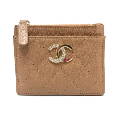 Pre-owned Chanel Grained Calfskin Wallet (bi-fold) () In Sand