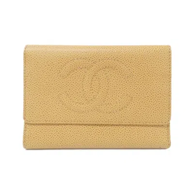 Pre-owned Chanel Grained Calfskin Wallet (bi-fold) () In Sand