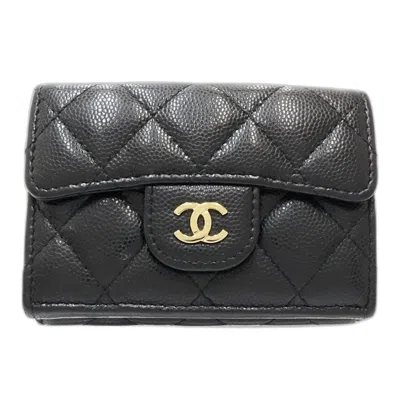 Pre-owned Chanel Grained Calfskin Wallet (tri-fold) () In Black