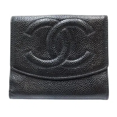 Pre-owned Chanel Grained Calfskin Wallet (tri-fold) () In Black