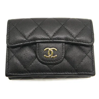 Pre-owned Chanel Grained Calfskin Wallet (tri-fold) () In Black
