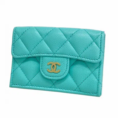 Pre-owned Chanel Grained Calfskin Wallet (tri-fold) () In Blue