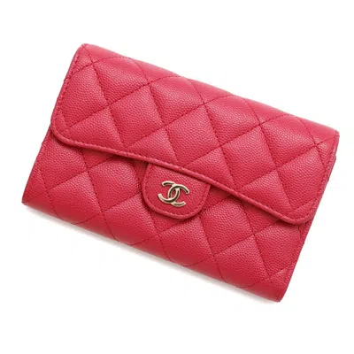 Pre-owned Chanel Grained Calfskin Wallet (tri-fold) () In Pink