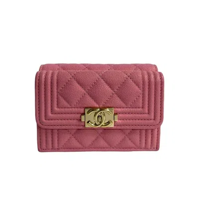 Pre-owned Chanel Grained Calfskin Wallet (tri-fold) () In Pink