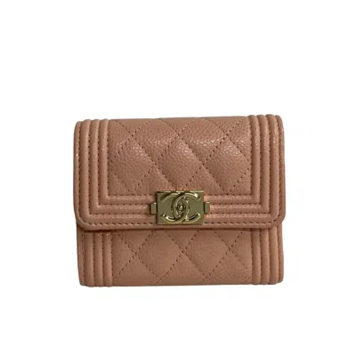 Pre-owned Chanel Grained Calfskin Wallet (tri-fold) () In Pink