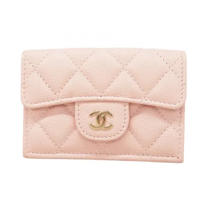 Pre-owned Chanel Grained Calfskin Wallet (tri-fold) () In Pink