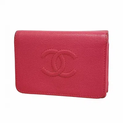 Pre-owned Chanel Grained Calfskin Wallet (tri-fold) () In Pink