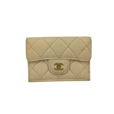 Pre-owned Chanel Grained Calfskin Wallet (tri-fold) () In Sand
