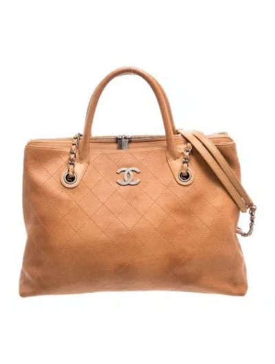 Pre-owned Chanel Grained Vegetal Shopping Tote In Brown