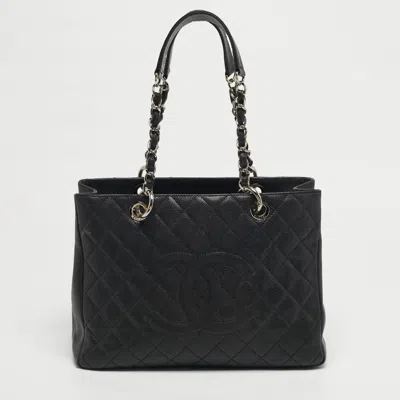 Pre-owned Chanel Grand Shopper Black Quilted Caviar Leather Tote