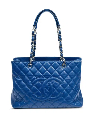 Chanel Grand Shopping Caviar-leather Shoulder Bag In Blue