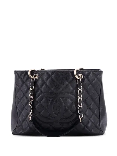 Pre-owned Chanel Grand Shopping Quilted Caviar Tote Bag In Black
