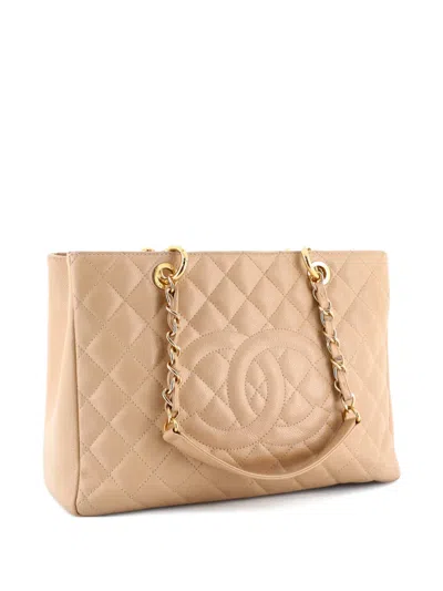 Pre-owned Chanel Grand Shopping Quilted Caviar Tote Bag In Neutral