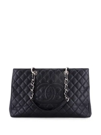 Pre-owned Chanel Grand Shopping Quilted Caviar Xl Tote Bag In Black