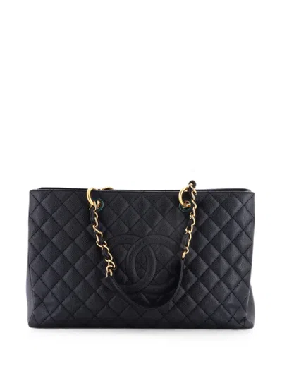Pre-owned Chanel Grand Shopping Quilted Caviar Xl Tote Bag In Black