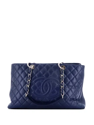 Pre-owned Chanel Grand Shopping Quilted Caviar Xl Tote Bag In Blue