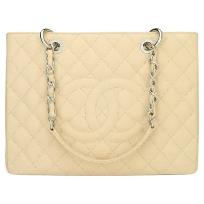 Pre-owned Chanel Grand Shopping Tote (gst) Bag Beige Caviar With Silver Hardware 2013 In Brown