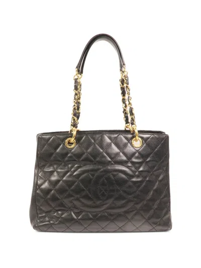 Pre-owned Chanel Grand Shopping Tote Quilted Shoulder Bag In Black