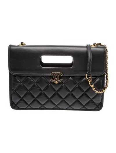 Pre-owned Chanel Graphic Catch Flap Bag In Black