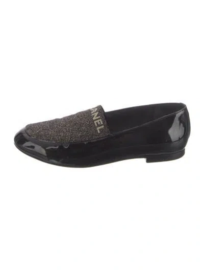 Pre-owned Chanel Graphic Print Glitter Accents Loafers In Black