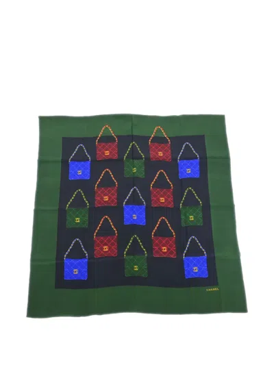 Pre-owned Chanel Graphic-print Silk Scarf In Green