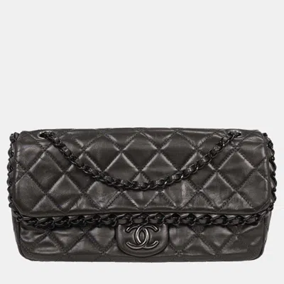 Pre-owned Chanel Gray Calfskin Luxury Line Chain Shoulder Bag