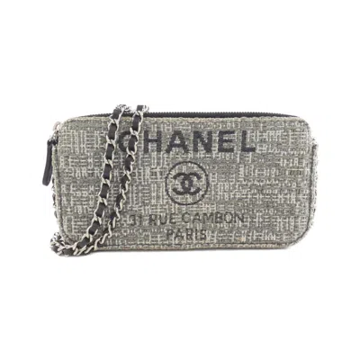 Pre-owned Chanel Gray Canvas Nylon Chain/shoulder Wallet ()