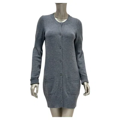 Pre-owned Chanel Gray Cashmere Long Cardigan With Cc Turn Lock Buttons, Size 38