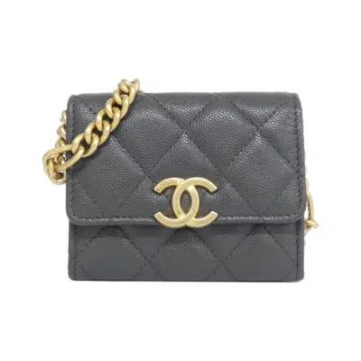 Pre-owned Chanel Gray Grained Calfskin Clutch Bag Shoulder Bag ()
