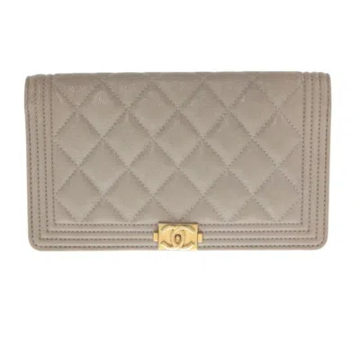 Pre-owned Chanel Gray Grained Calfskin Long Wallet (bi-fold) ()