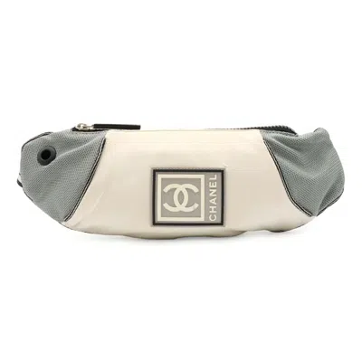 Pre-owned Chanel Gray Ivory Nylon Pouch Sling Bag () In Gray, Ivory