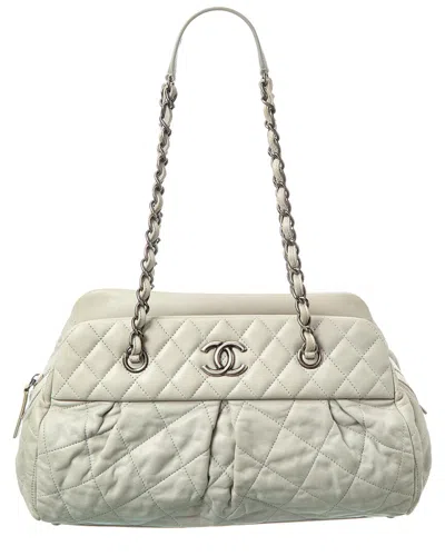 Pre-owned Chanel Gray Lambskin Leather Cc Chain Tote (authentic Pre-loved)