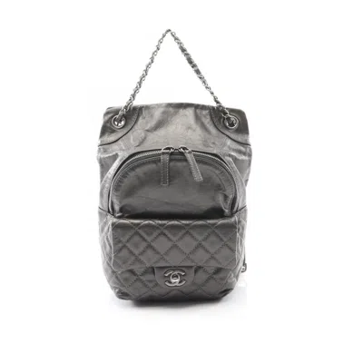 Pre-owned Chanel Gray Leather Backpack ()