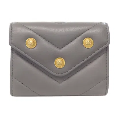 Pre-owned Chanel Gray Leather Coin Purse/coin Case ()